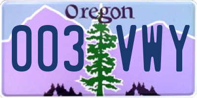 OR license plate 003VWY
