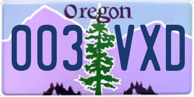 OR license plate 003VXD