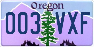 OR license plate 003VXF