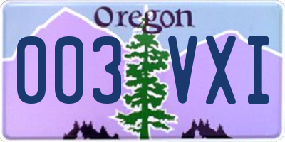 OR license plate 003VXI