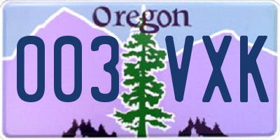 OR license plate 003VXK