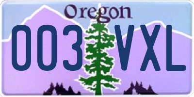 OR license plate 003VXL