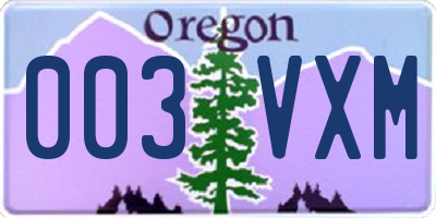OR license plate 003VXM