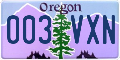 OR license plate 003VXN