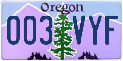 OR license plate 003VYF