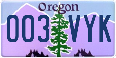 OR license plate 003VYK