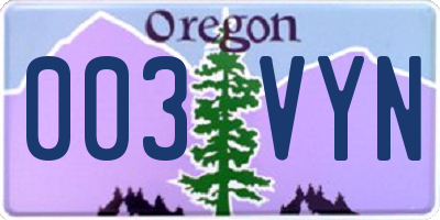 OR license plate 003VYN