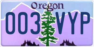 OR license plate 003VYP