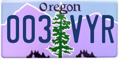OR license plate 003VYR