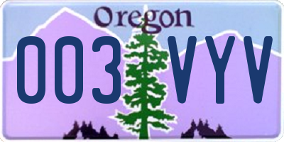 OR license plate 003VYV