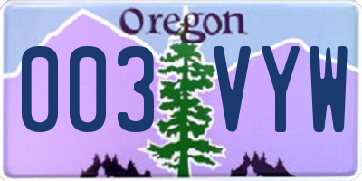 OR license plate 003VYW