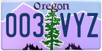 OR license plate 003VYZ