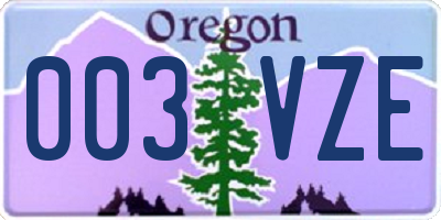 OR license plate 003VZE
