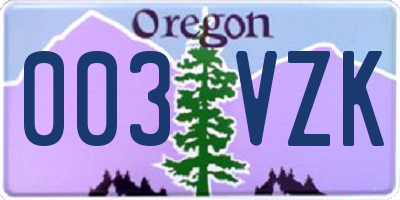 OR license plate 003VZK