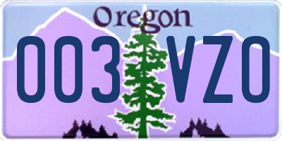 OR license plate 003VZO