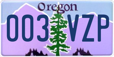 OR license plate 003VZP