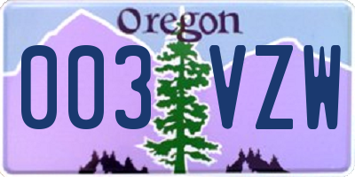 OR license plate 003VZW