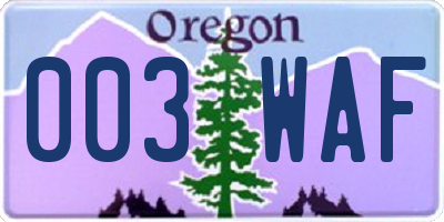 OR license plate 003WAF