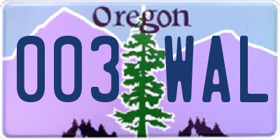 OR license plate 003WAL