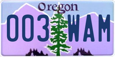 OR license plate 003WAM