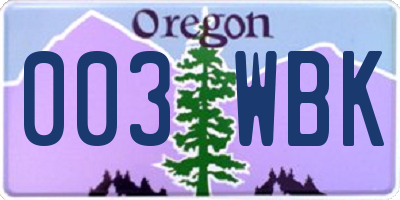 OR license plate 003WBK