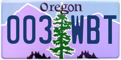 OR license plate 003WBT