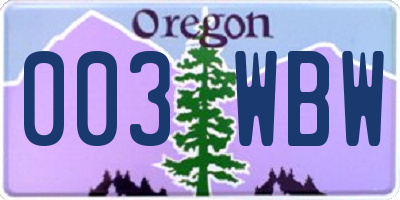 OR license plate 003WBW