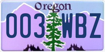 OR license plate 003WBZ