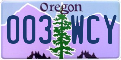 OR license plate 003WCY