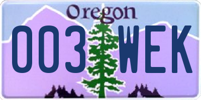 OR license plate 003WEK