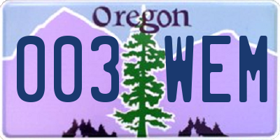 OR license plate 003WEM