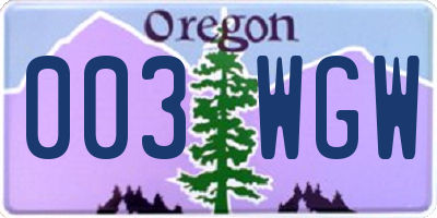 OR license plate 003WGW