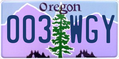 OR license plate 003WGY