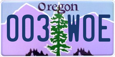 OR license plate 003WOE