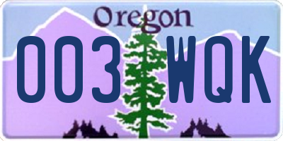 OR license plate 003WQK