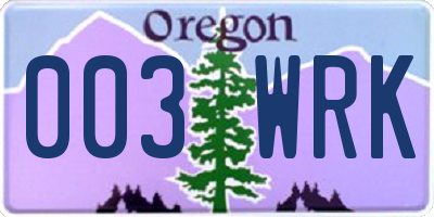 OR license plate 003WRK