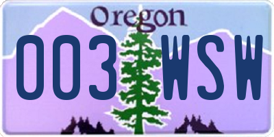 OR license plate 003WSW