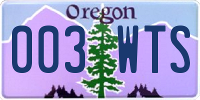 OR license plate 003WTS