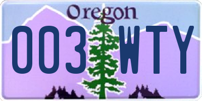 OR license plate 003WTY