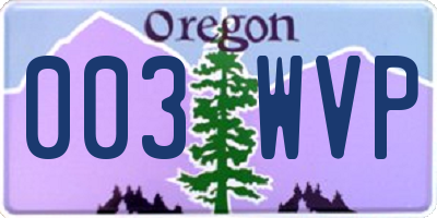 OR license plate 003WVP