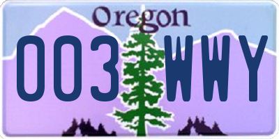 OR license plate 003WWY