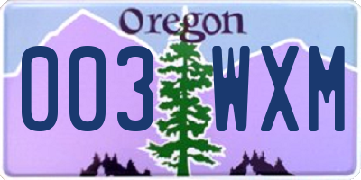 OR license plate 003WXM