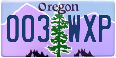 OR license plate 003WXP