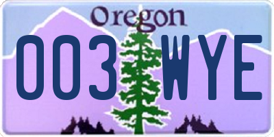 OR license plate 003WYE