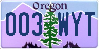 OR license plate 003WYT