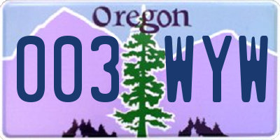 OR license plate 003WYW