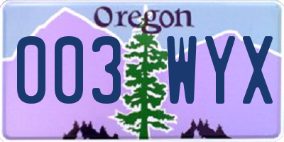 OR license plate 003WYX