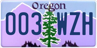 OR license plate 003WZH