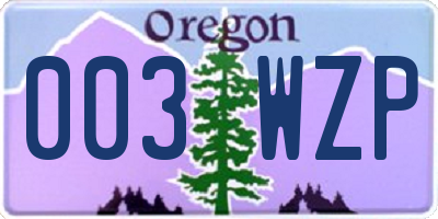 OR license plate 003WZP