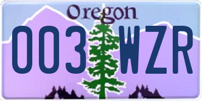 OR license plate 003WZR